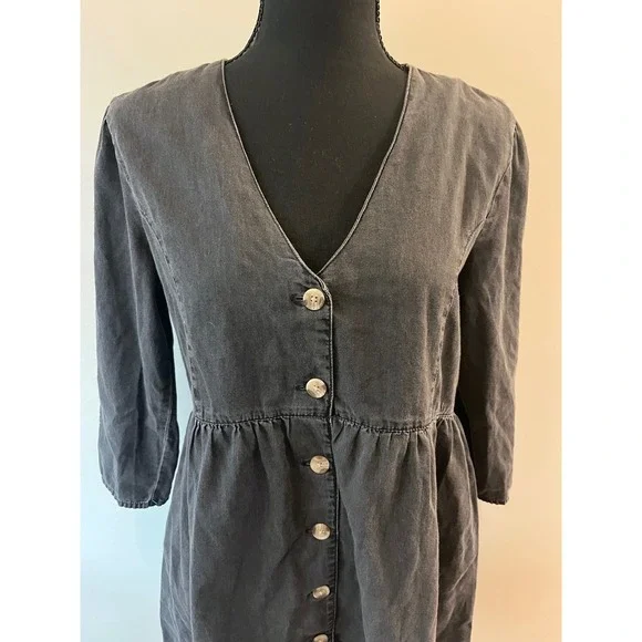 ASOS DENIM Grey Button Front Puff Sleeve A Line Mini Dress 4 - Picture 7 of 7